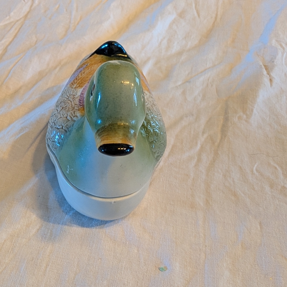 2/20$ Vintage Green and Yellow Ceramic Trinket Dish Duck Figurine - Picture 6 of 6